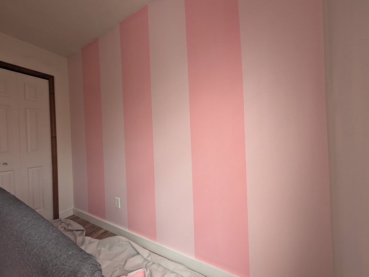 Striped accent wall, laid out and cut by hand